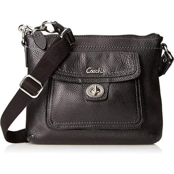 Coach Handbags - COACH Black Pebbled Leather Turnlock Pocket Swingpack Crossbody Bag OS